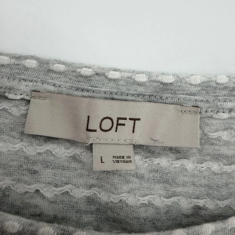 Loft Womens Large Gray‎ Puff Short Sleeve Textured Clip Dot Knit Blouse Top